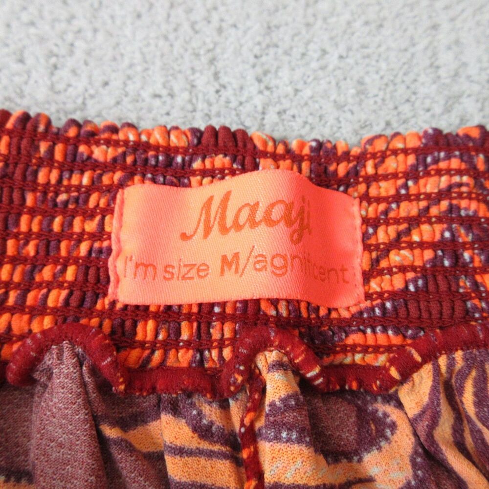 Maaji Wide Leg Pants Womens M Wide Elastic Waist Tropical Leaf Orange Maroon - Picture 7 of 10